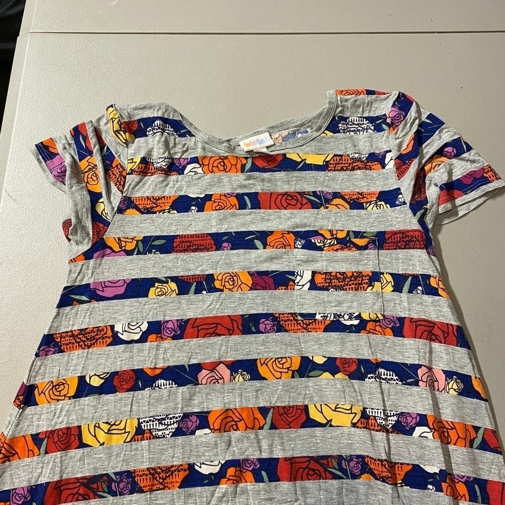 LuLaRoe Colorful Multi-Colored Grey Striped Floral Dress Women's Small S Casual - Picture 3 of 5